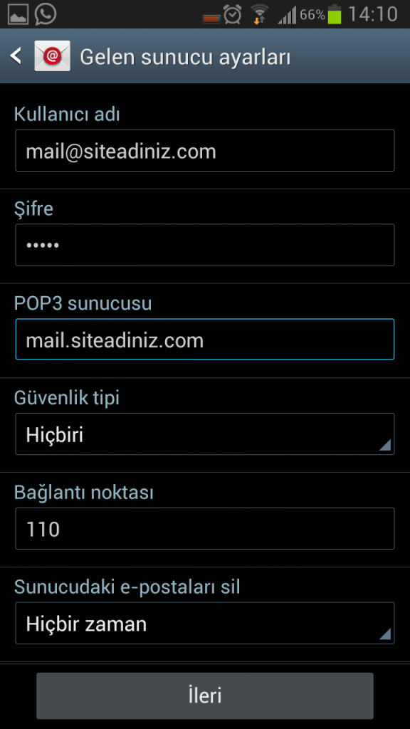 Android mail eposta adres kurulumu